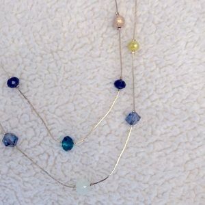 Loft long necklace lemon yellow beads combination with blue crystals